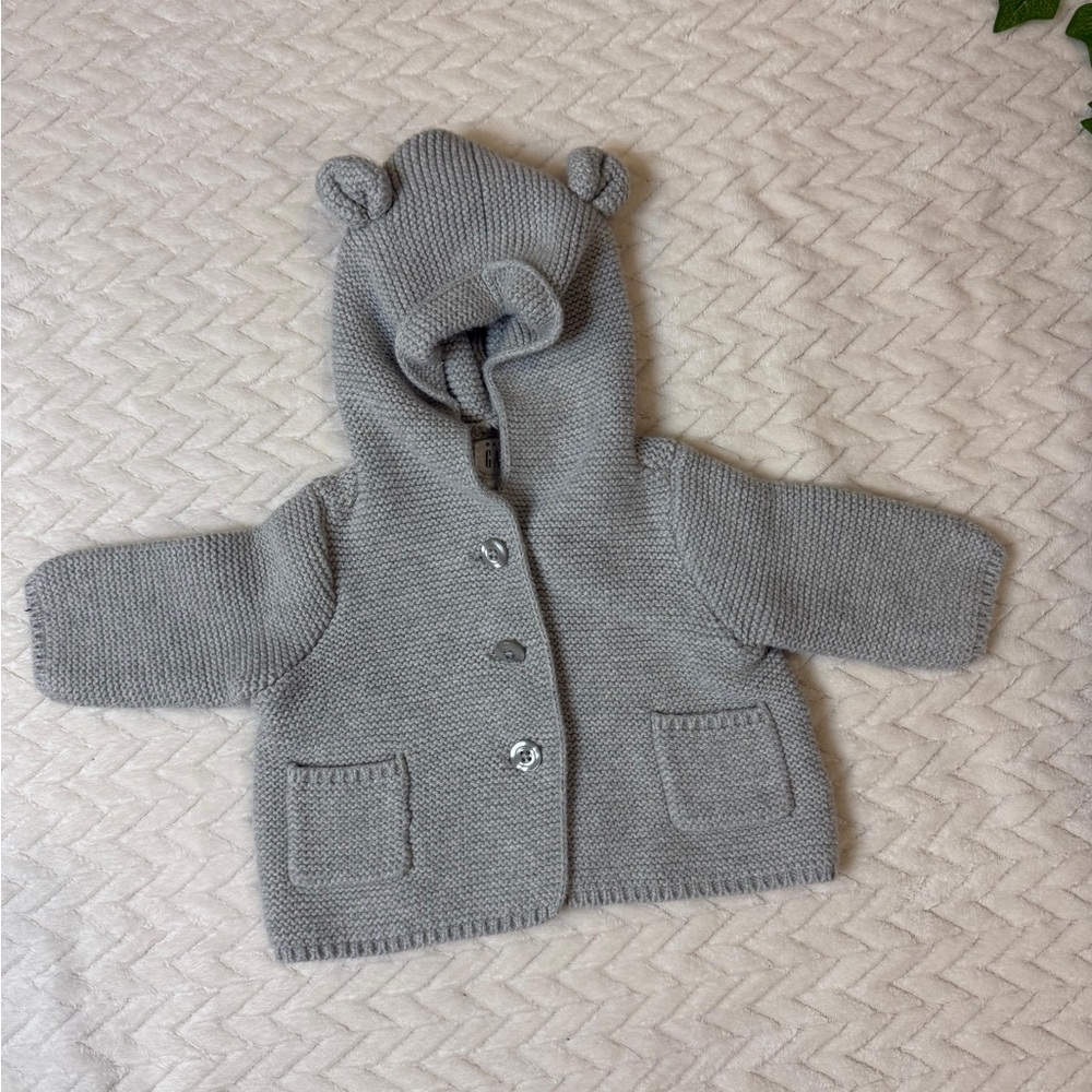 GAP Gray Knit Baby Jacket with Bear Ears